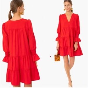 NEW Tuckernuck Pomander Place Red Crepe V-Neckline Tiered Kenzo Mini Dress XXXL